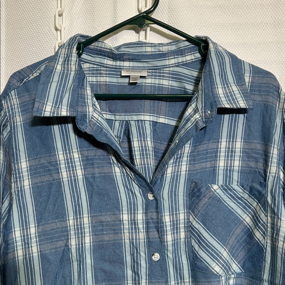 Avenue Light Blue Plaid Shirt